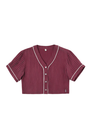 Baseball Crop Top Tencel Stripe Maroon