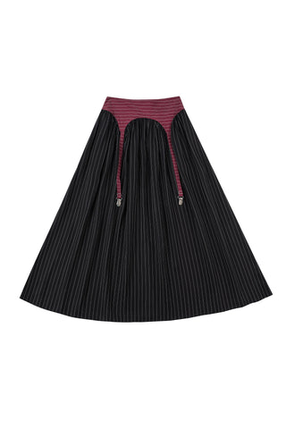 Garter Skirt Tencel Stripe Maroon/Black