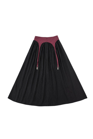 Garter Skirt Tencel Stripe Maroon/Black