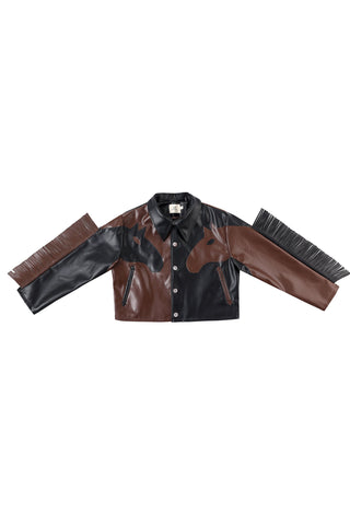 Plant Leather Dueling Horses Fringe Jacket Black/Brown