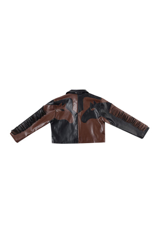 Plant Leather Dueling Horses Fringe Jacket Black/Brown