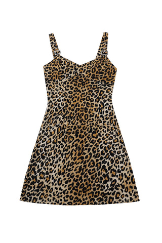 Buckle Strap Soft Linen Mini Dress Leopard