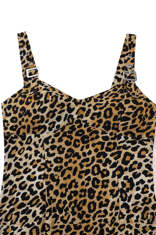 Buckle Strap Soft Linen Mini Dress Leopard