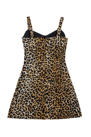 Buckle Strap Soft Linen Mini Dress Leopard