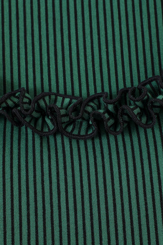 Ruffled Scoop Neck Crop V Top Green Stripe
