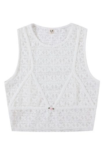 Bikini Bod White Lace Rosette Crop Tank