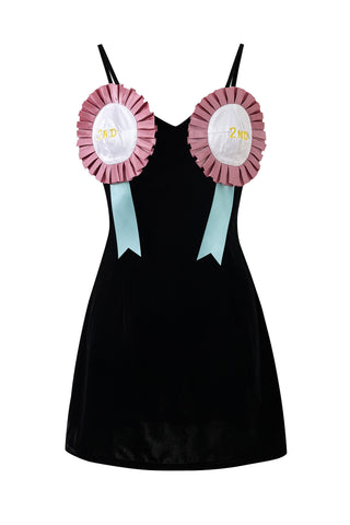 2nd Place Ribbon Velvet Mini Dress Black