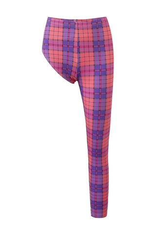 One Leg Yoga Leggings Purple Plaid