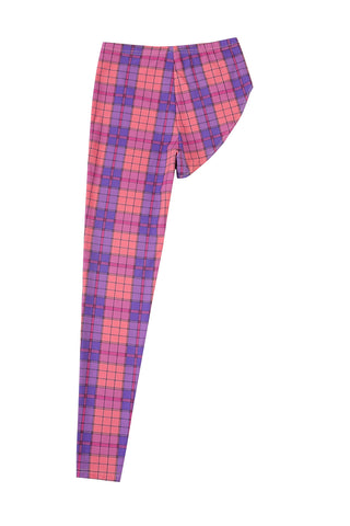 One Leg Yoga Leggings Purple Plaid