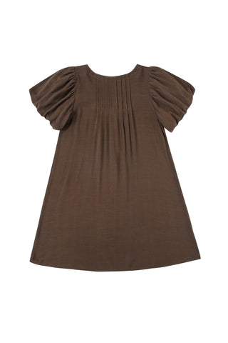 Soft Linen Babydoll Mini Dress Brown