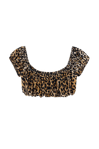 Soft Linen Gathered Bra Top Leopard
