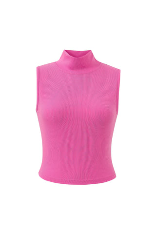 Mock Neck Tencel Rib Tank Pink