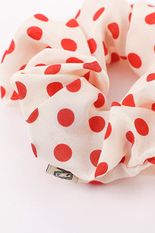 Red Polka Dot Silk Scrunchie