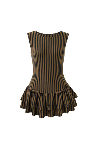 Brown Stripe Tencel/Wool Blend Mini Romper