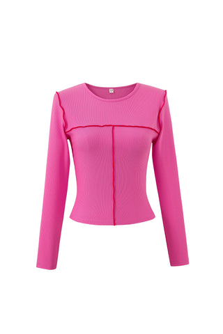 Seamed Long Sleeve Top Tencel Rib Pink/Red