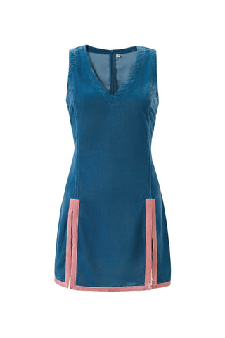 Matilda's Mom Velvet Slit Mini Dress Blue/Pink