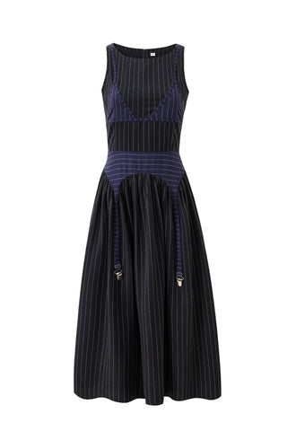 Bikini Bod Garter Dress Tencel Stripe Black/Navy