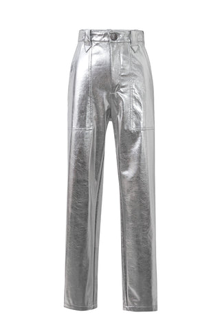 Silver Plant Leather Trousers