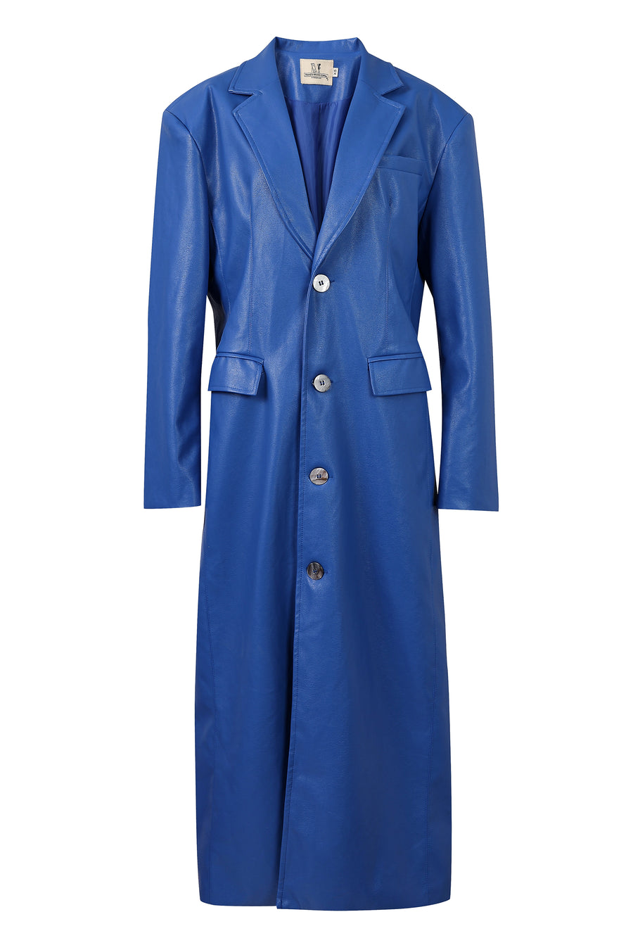 Unisex Blue Faux Leather Long Coat