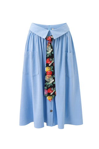 Business Casual Tie Skirt Linen Blue