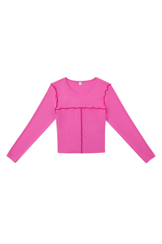 Seamed Long Sleeve Top Tencel Rib Pink/Red