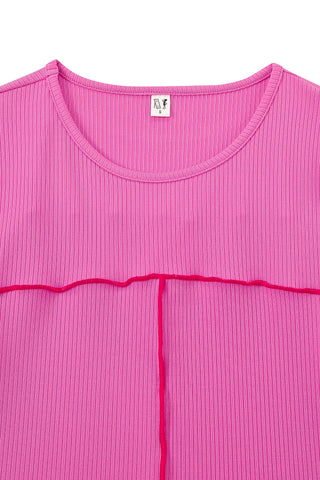 Seamed Long Sleeve Top Tencel Rib Pink/Red