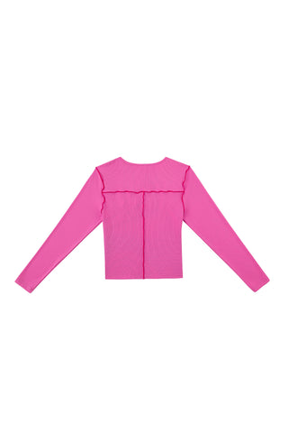 Seamed Long Sleeve Top Tencel Rib Pink/Red