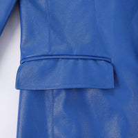 Unisex Blue Faux Leather Long Coat