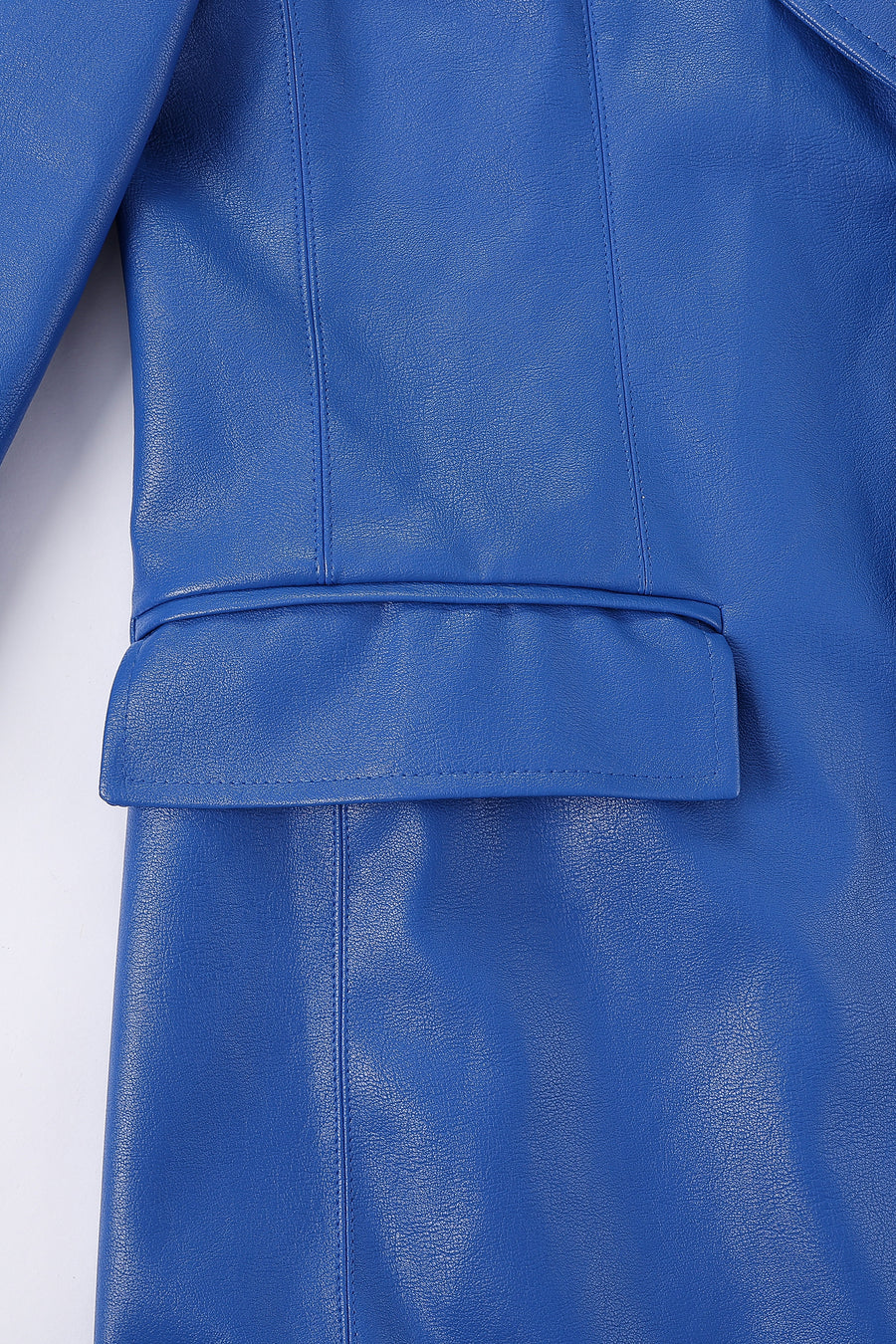 Unisex Blue Faux Leather Long Coat