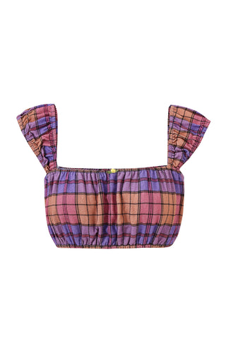 Soft Linen Cap Sleeve Bra Top Purple Plaid