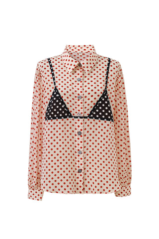 Silk Polka Dot Bikini Bod Blouse Red Polka Dot
