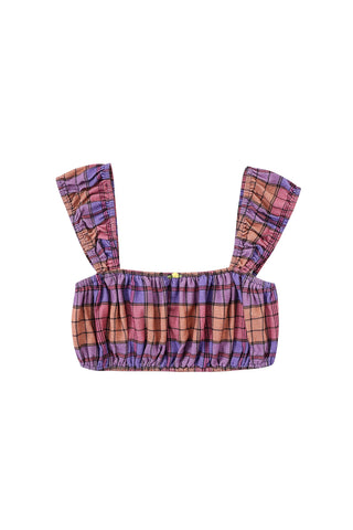 Soft Linen Cap Sleeve Bra Top Purple Plaid