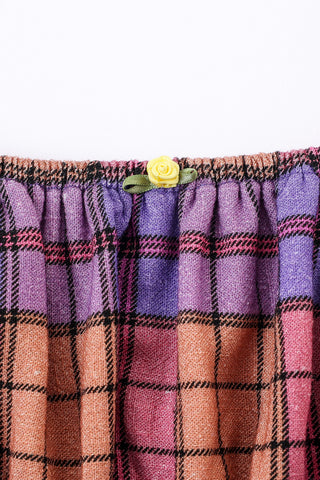 Soft Linen Cap Sleeve Bra Top Purple Plaid