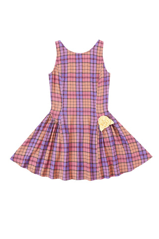 Barefoot Mini Dress Soft Linen Purple Plaid