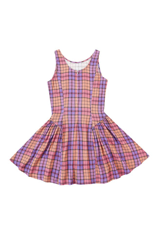 Barefoot Mini Dress Soft Linen Purple Plaid