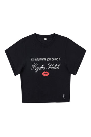 Psycho Bitch Wool Blend Baby Tee Black