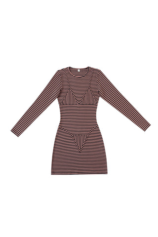 Long Sleeve Bikini Bod Midi Dress Pink Stripe