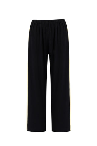 Side Stripe Lazy Pants Soft Linen Black/Butter