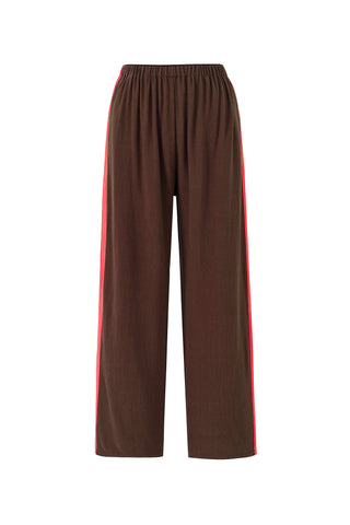 Side Stripe Lazy Pants Soft Linen Brown/Red