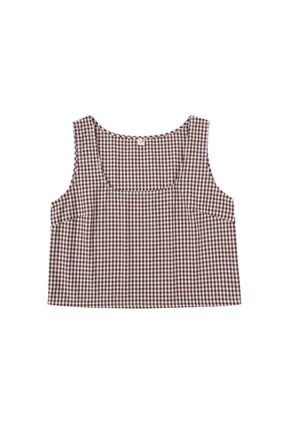 Scoop Crop Tank Cotton Brown Gingham