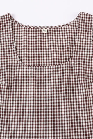 Scoop Crop Tank Cotton Brown Gingham