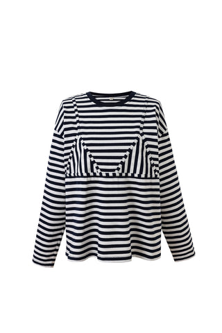 Bikini Bod Cotton Stripe Long Sleeve Tee Navy/White