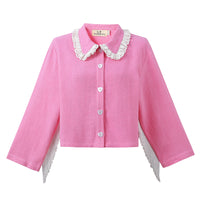 Pink Fringe Linen Shirt Jacket