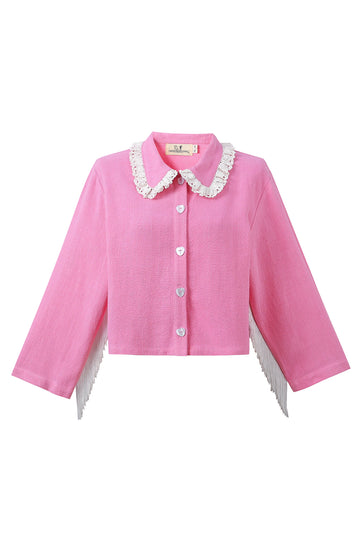 Pink Fringe Linen Shirt Jacket