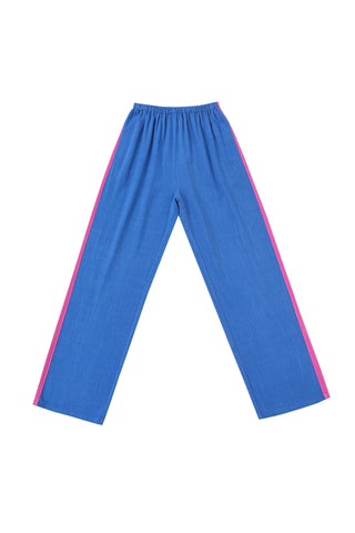 Side Stripe Lazy Pants Soft Linen Blue/Pink
