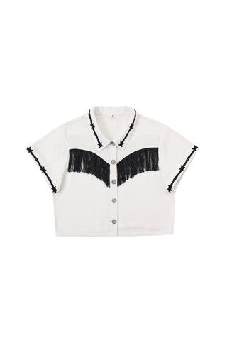 Soft Linen Pammy Fringe Blouse White