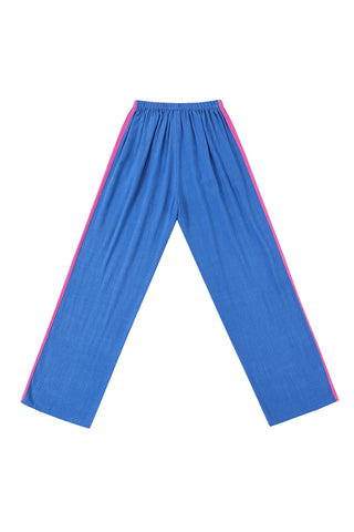 Side Stripe Lazy Pants Soft Linen Blue/Pink