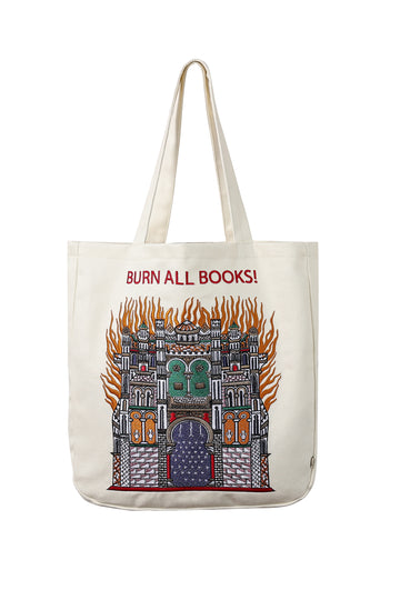 BURN ALL BOOKS Embroidered Tote Bag