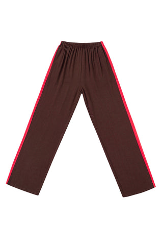 Side Stripe Lazy Pants Soft Linen Brown/Red