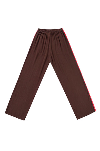 Side Stripe Lazy Pants Soft Linen Brown/Red